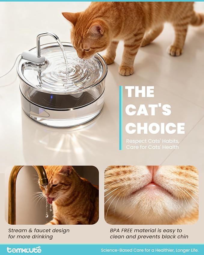 Tomxcute Glass Cat Water Fountain - 108oz/3.2L Ultra-Quiet Cat Fountain for Drinking, Elegant Easy to Clean Glass Pet Water Fountain for Cats, Small Dogs, Multiple Pets, Model Number P11G1