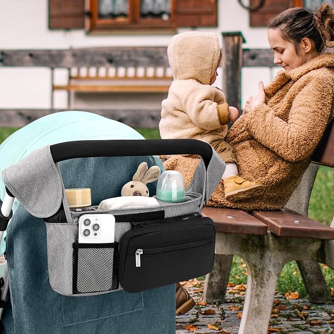 Accmor Universal Stroller Organizer with Insulated Cup Holder Detachable Phone Bag and Shoulder Strap,Stroller Bag Caddy Organizer for Uppababy, Baby Jogger, Britax Strollers