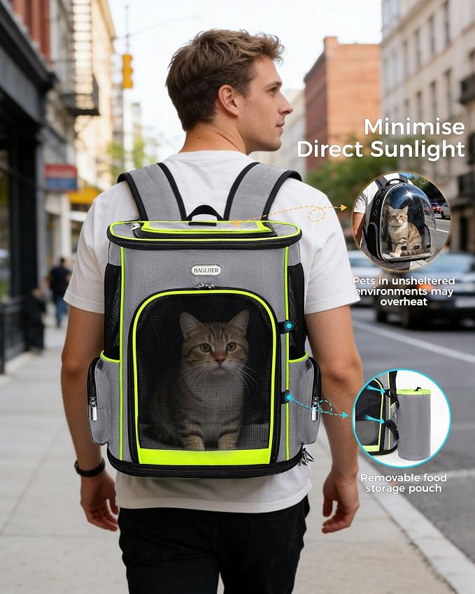 BAGLHER Expandable Cat Carrier Backpacks, Retractable Pet Carrier Backpack for Small Dogs & Cats with Breathable Mesh, Travel Bag Up to 18 Lbs for Hiking Camping Outdoor - Grey