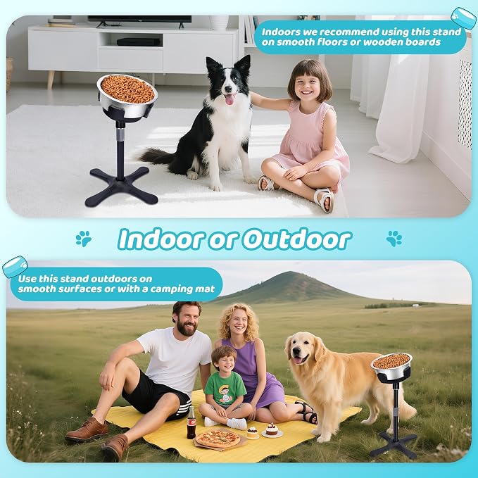 Elevated Adjustable Dog Bowl Feeding Stand, 3 Heights and Tiled Ajudst, Compatible with Moost Feeding Bowls, Great for Medium Large Dogs(Not Bowl 2 Pack Updated)