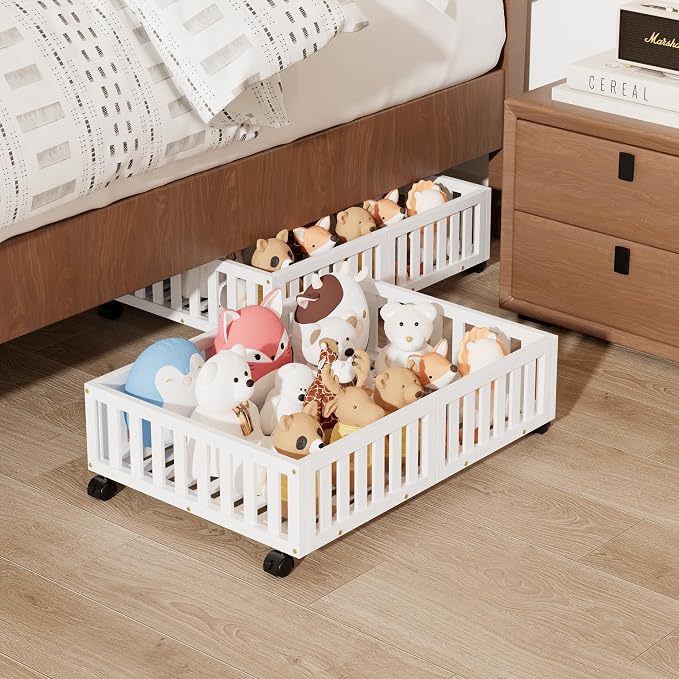 Under Bed Storage with Wheels, 2 Pcs Bamboo Drawers for Clothes and Toy | 360° wheels glide smoothly, Sturdy bamboo frames hold clothes, shoes, bedding and toys. Easy pullout access keeps rooms tidy