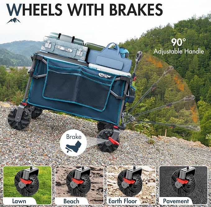 Portal 350L Collapsible Wagon Cart with Removable Canopy, 270LB Cart Blue | Collapsible Wagon Cart with Removable Canopy Folding with Rear Door for Pet, Camping, Beach, Sports and Outdoor Adventures