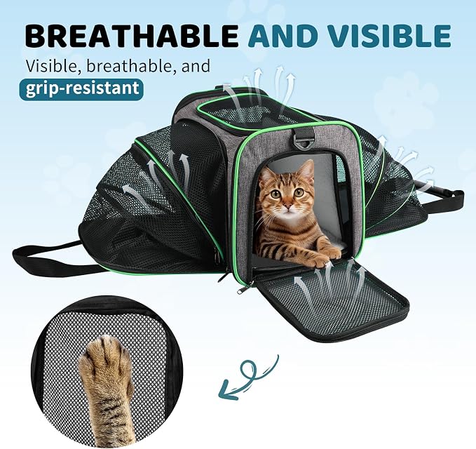 Cat Carrier - Airline Approved Expandable Soft Side Pet Carrier, Collapsible Pet Travel Bag Carrier with Foldable Pet Bowl for Cat Small Animals Under 14LB, 17 * 11 * 11