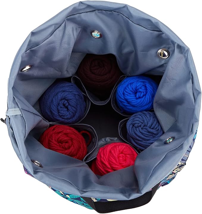 HOMEST Crochet Bag Organizer for Yarn Storage, and Knitting Accessories | Customized front compartment, 6 oversized grommets and drawstring closure for hooks, needles and projects, Floral