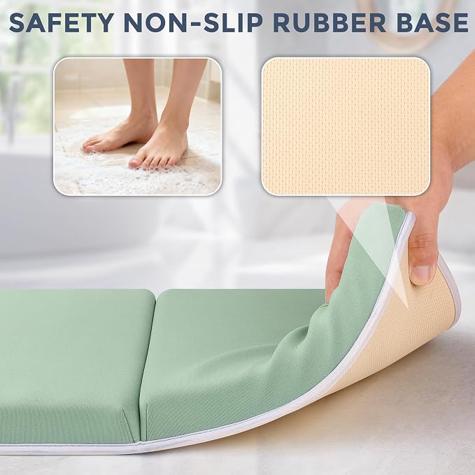 Bath Kneeler and Elbow Rest Pad Set, 1.5” Thick Bathtub Kneeling Mat | Cozy Memory Foam, Non-Slip 6 Suction Cups and 4 Toys Organizer Pockets, Quick-Dry Bath Kneeling Pad for Babies Toddlers