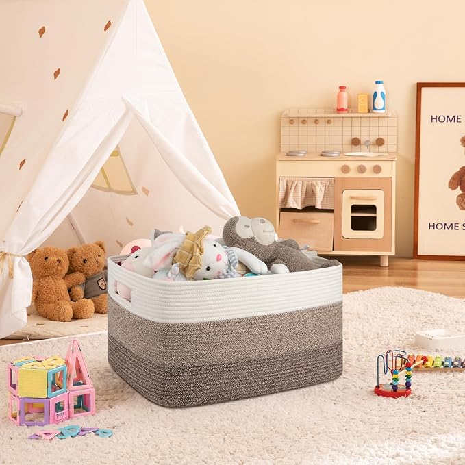 OIAHOMY Blanket Basket Laundry Basket Dog Toy Basket 75L Dark Brown | Large Storage Basket,Baby Basket,Toy Storage,Woven Rope Basket for Blankets,Blanket Storage for Living Room