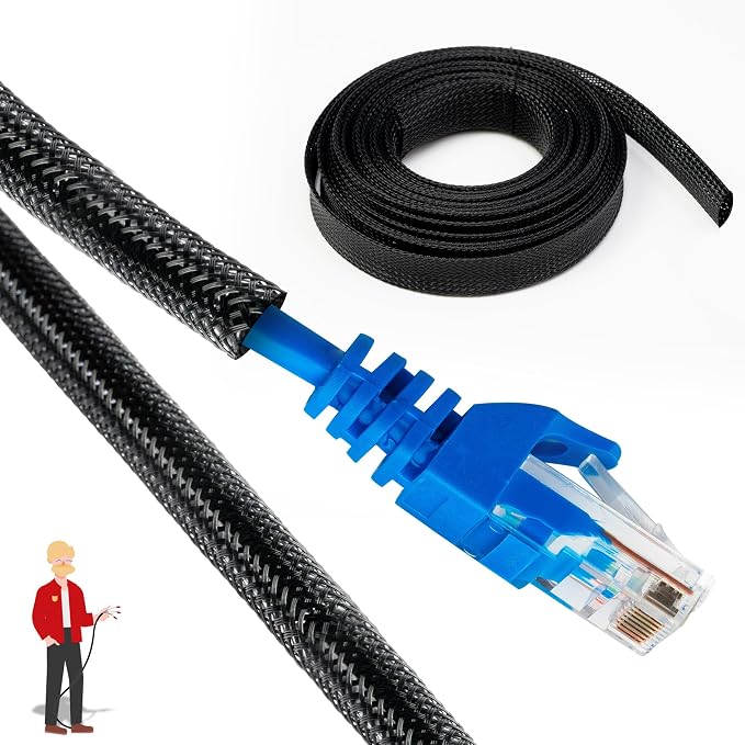 XFasten Cord Protector 1/4 Inch 25ft - PET Expandable Braided Cable Sleeve - Pet Chew Proof Wire Loom for Audio, Video, PC, TV, Automotive Wire Management, Puppy, Cat Proof Black Cable Wrap for Cords