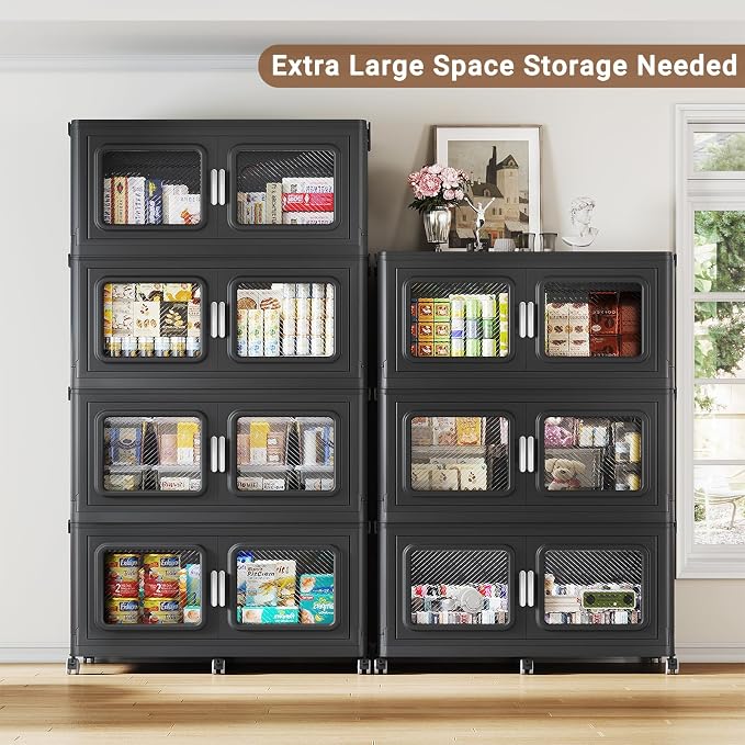 BROVIEW 300 Qt Extra Large Stackable Storage Bin with Lid, 1 Pack Black | 75Gal Extra Large, Collapsible Storage Boxes with 1 Lid, Folding& Rolling Plastic Drawer, Heavy-Duty Cabinet Organization