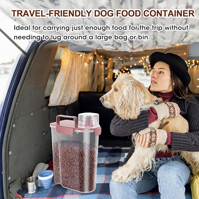 TBMax Portable Dog Food Storage Container 5 to 7 Lbs, Airtight Cat Food Container with Large Spout & Cup, Pet Food Storage Dispenser for Small Animal Kibble Storage, Dog Treat Bird Seed Container