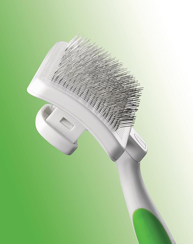 Andis 40160 Self-Cleaning Animal Slicker Brush - Grooming Brush for Pet Deshedding Fur - Reduces Shedding Up to 90%, Removes Tangles, Dirt & Loose Hair - Ideal Gift for Pet Lovers – White,Silver