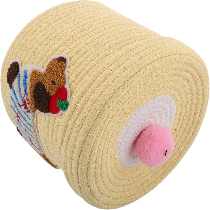 Milisten Cute Dog Shaped Car Storage Basket with Dustproof Lid, Large Capacity Woven Cotton Rope Organizer for Pet and Items, for Car Interior Use