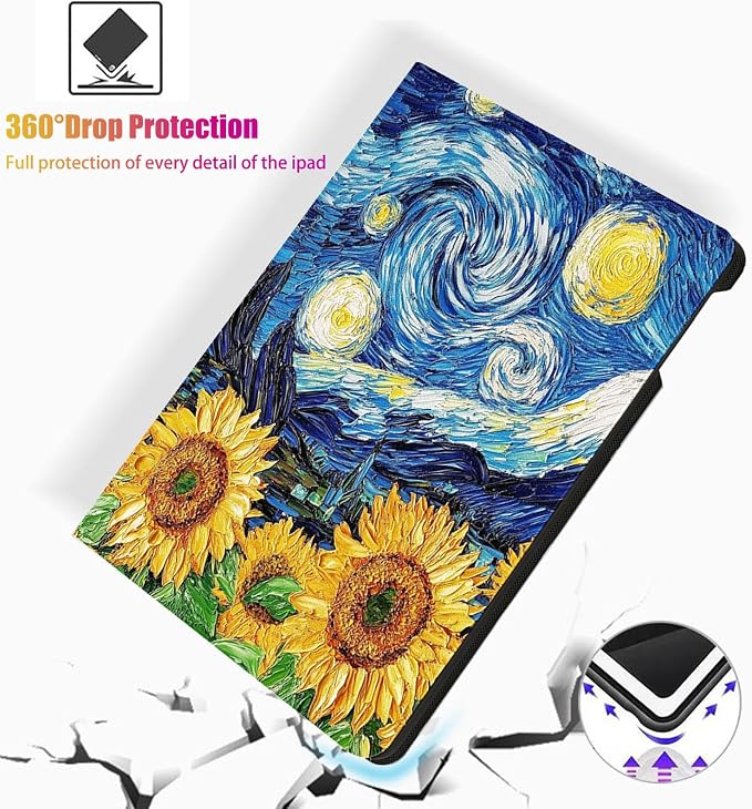 for Microsoft Surface Pro 11/10/9-13" 2024/2022 Tablet Case,Auto Wake/Sleep,Adjustable Stand Protective Cover - Starry Night Sunflower