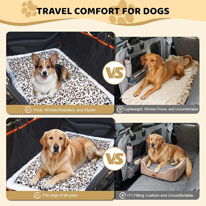 Backseat Dog Bed Mat, Dog Mat for Car Backseat Extender, 24.8'' x 54'' Non-Slip Travel Pet Blanket for Back Seat, Washable, Soft & Scratch-Proof, Universal Fit for Car, SUV, Truck, 2'' Thick