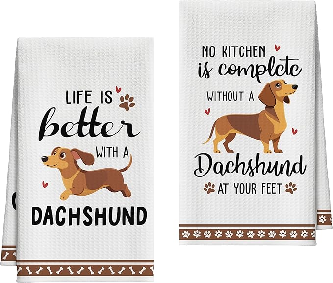 Kitchen Towels Set Of 2, Dachshund Dish Towel For Kitchen, Decorative Hand Towels For Bathroom, Fast Drying Tea Towel With Funny Sayings, Housewarming Gifts For Wiener Dog Lover Women Mom -B03