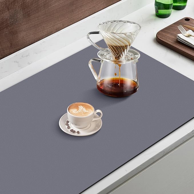 Coffee Mat Super Absorbent Dish Drying Mat Coffee Bar Mat 17"x 30", Grey