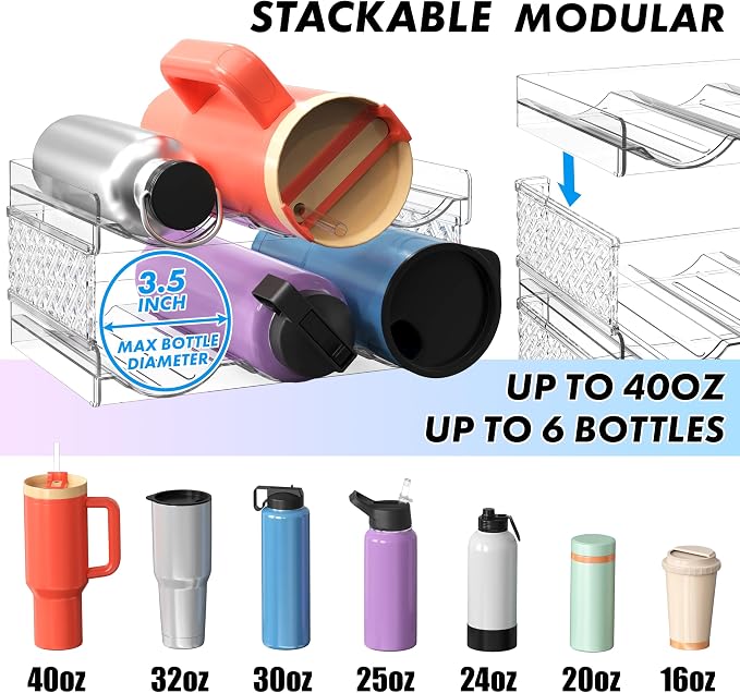 Simple Houseware 2-Tier Stackable Water Bottle Tumbler Storage Organizer | Clear