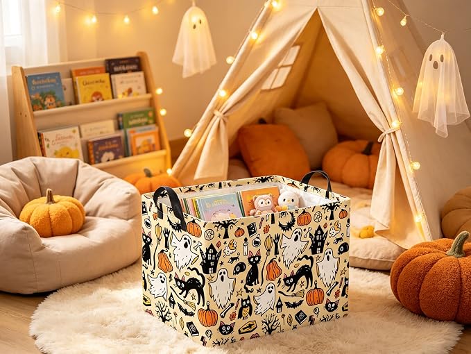 Rectangular Halloween Basket Trick or Treat Pumpkin Basket Cute Storage Bin (Halloween)