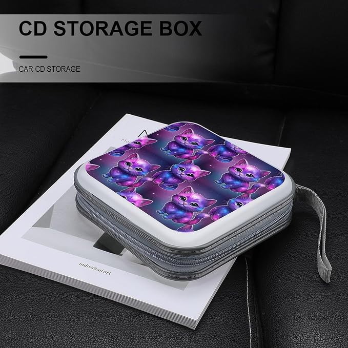 40-Capacity DVD CD Storage Wallet Cute Fox, Heavy-Duty Hard Shell Binder, Portable Organizer with Strap for Car Travel