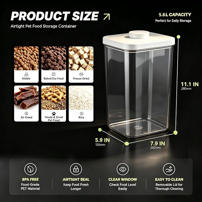 LivLab Mker Pet Food Storage Container With Lids & Cup | 5.5L/5.5KG Airtight Up to 10 lbs Capacity For Dog, Cat, Bird Food, Keep Fresh