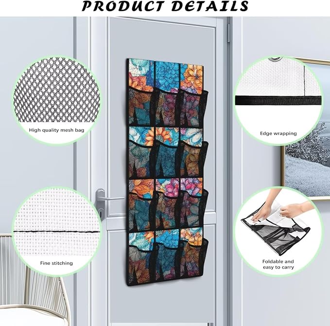 Boho Flowers Shoe Organizer Door Hanger,Shoes Hanger Storage Organizer Bag Space Saver,Hanging Shoe Storage Hanging Bag