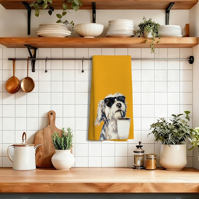 Trendy Orange Coffee Shih Tzu Kitchen Towels Decorative, Shih Tzu Gifts Hand Tea Towels for Kitchen Bar Cart, Dog Lover Mom Gifts Dish Towel Dishcloth, 16x24 Inch