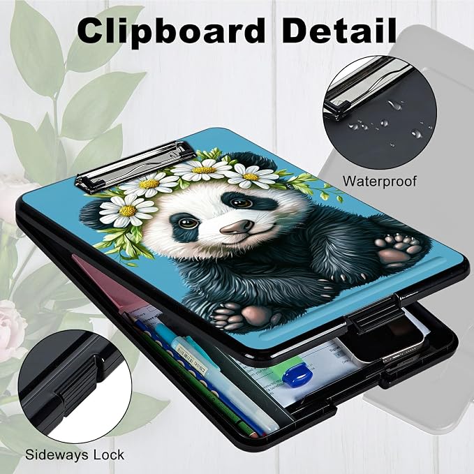 Daisy Panda A4 Clipboard with Storage Pen Holder, Clipboards Organizer Nursing Clipboard Foldable File Folder Plastic Clipboard Folio Clip Board for Office Students Classroom Doctor