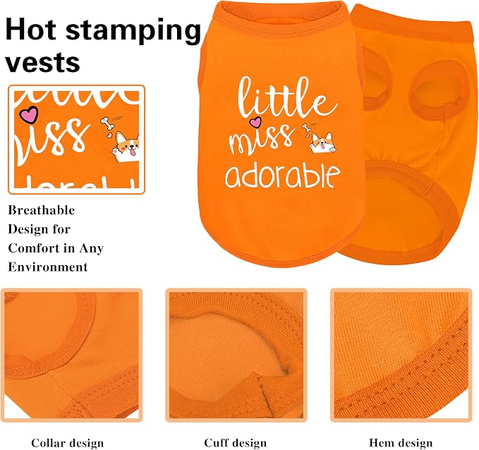 Cotton Dog Shirt with 'Little Miss Adorable' Corgi Head Print, Soft & Breathable Pet Apparel for Small, Medium, and Large Dogs, All-Season Sleeveless Vest, Cute and Comfortable Dog Outfit.Orange 4XL