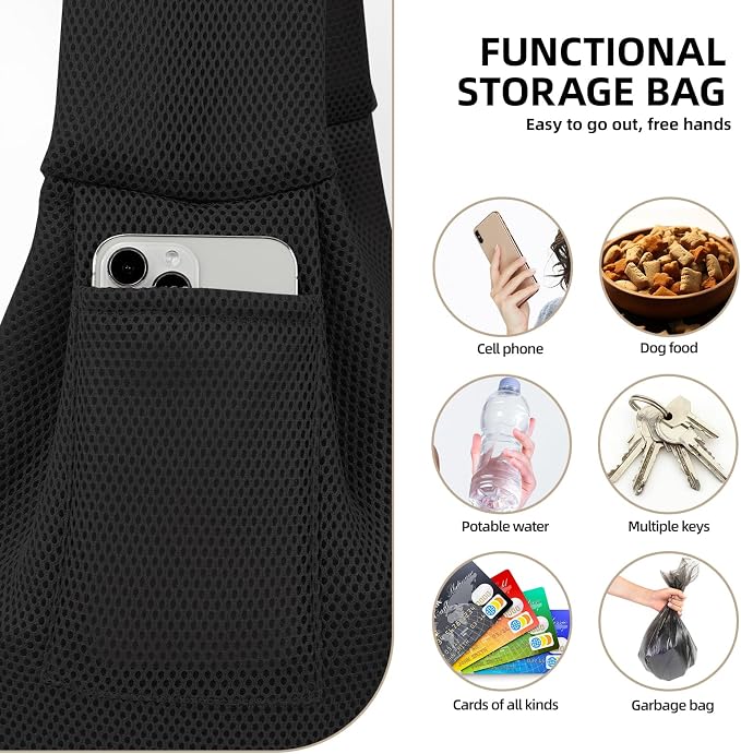 Dog and Cats Carrier Sling, Breathable Puppy Small Pet Carrier with Pocke | Reversible Dog Sling Carrier, Safety Buckle, Storage Pocket, Machine Washable for Travel, Outdoor Activities, Hand-Free,Black