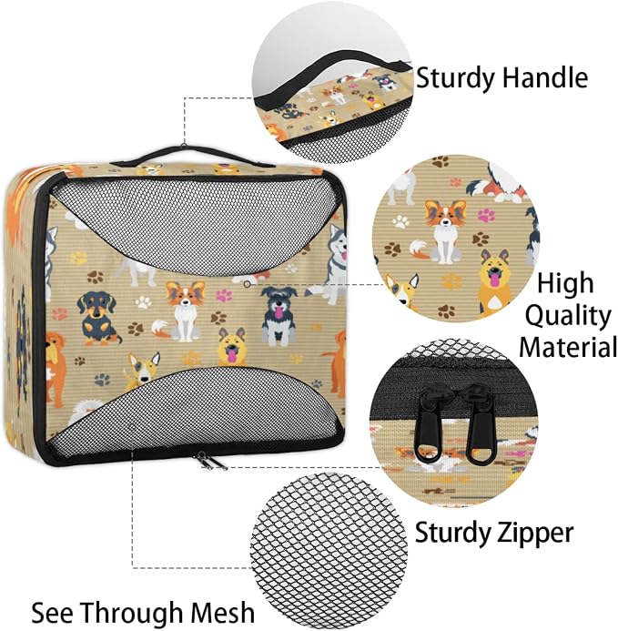 Dog Packing Cubes for Travel, Luggage Packing Organizers, Dog Breeds Profiles Pets Travel Accessories Large Toiletries Bag for Clothes Shoes Cosmetics Toiletries