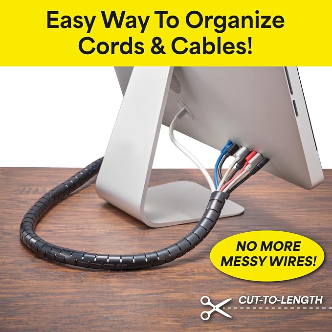 Cable Keeper Cord Organizer, 10-Foot Adjustable Cord Cover, Reusable and Protective Desk Cord Organizer, Versatile TV & Computer Wire Organizer, Clip and Zip Design
