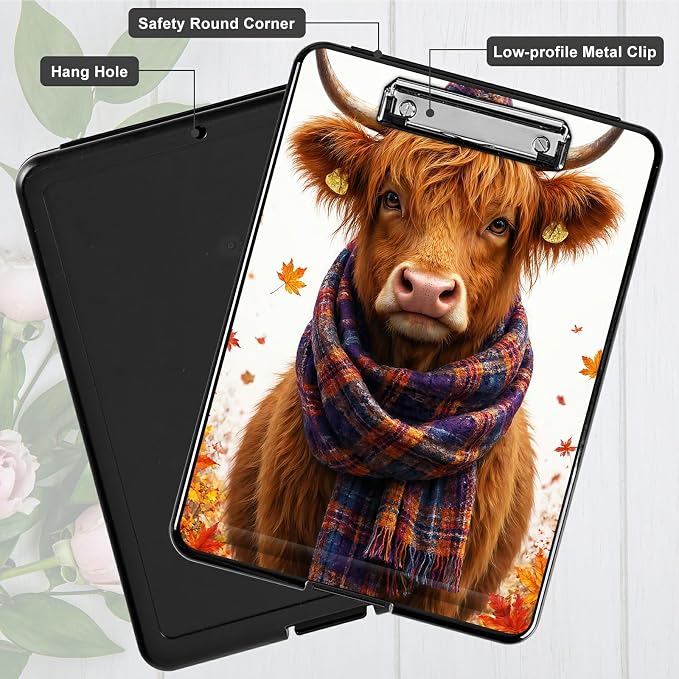 Heavy Duty Storage Clipboard, Slim Nursing Clipboard with Internal Pen Case, Portable File Organizer Case for A4 Letter Size Paper Office Medical Professionals, Scarf Yellow Bull