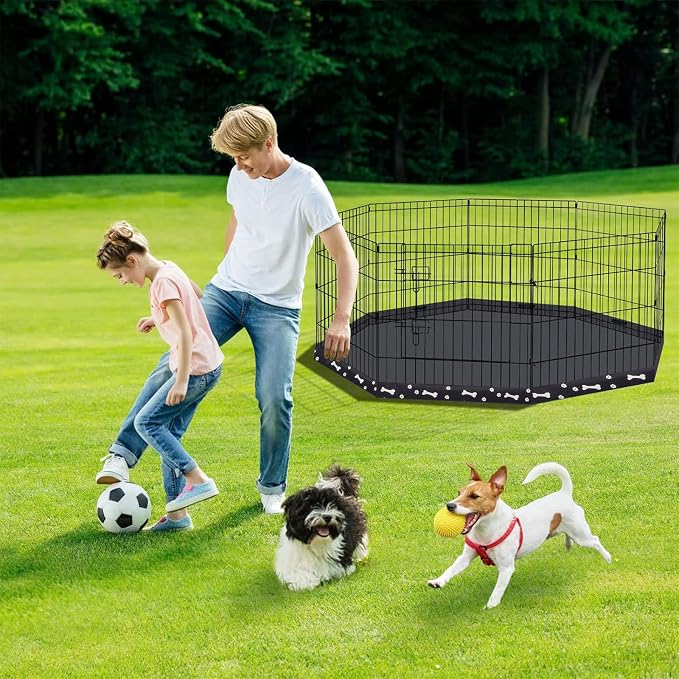 Peekaboo Dog Playpen 24 Inch, 8 Panel Metal Pet Fence with Bottom Pad | Playpen + printing pad，8 Panel Foldable Rustproof Pet Playpen,Climate Pledge Friendly Choice
