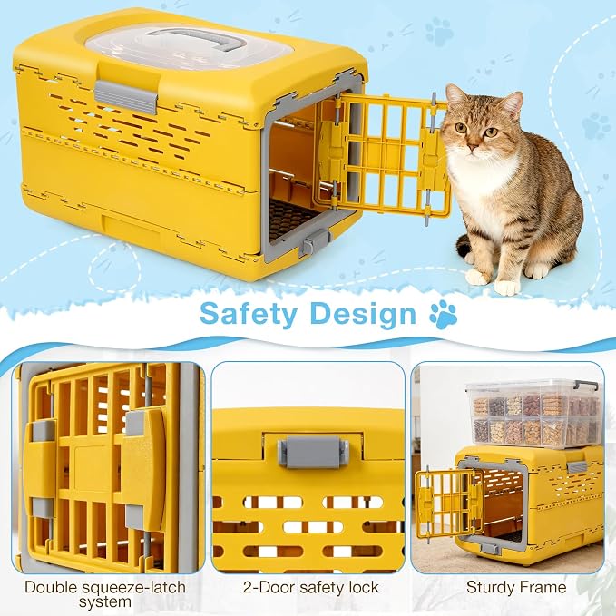 Collapsible Pet Carrier for Cat, Plastic Cat Carrier Hard for Travel | 360° Airflow, Secure Lock, Pet Crate Up to 13 LBS, Fit for Camping & Vet Visits, 18.9" L x 11.8" W x 12.6" H