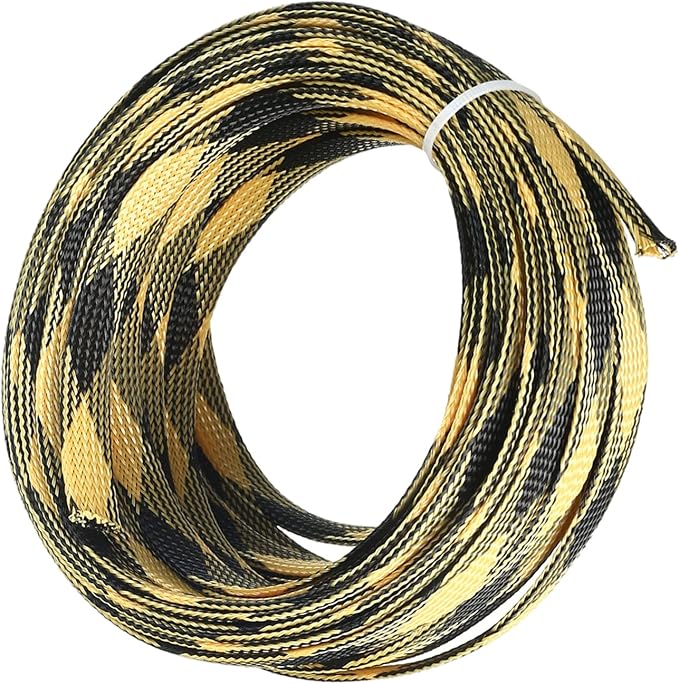 Jutagoss PET Expandable Braided Cable Sleeve, 32.8ft - 1/2 inch Black Yellow Cable Management Sleeve, Wire Loom Tube Cord Protector for USB Cable, Power Cord, Audio Video and More, 1Pc