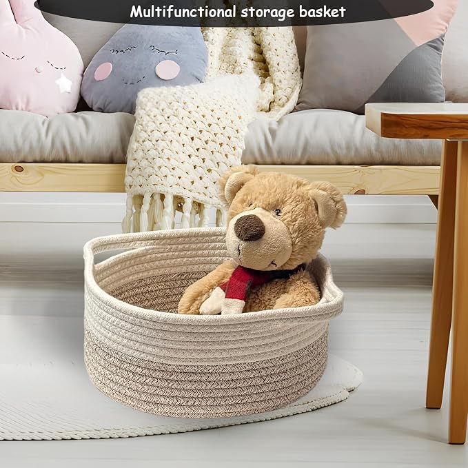 COMFY-HOMI Round Rope Basket with Handles for Shelves,Toys,Book, Cloth Storage Baskets for Organizing Toy Decorative Organizer for Living Room, Bathroom