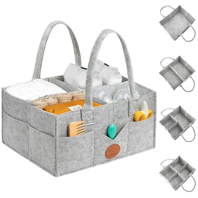 KeaBabies Baby Diaper Caddy Organizer with Handle, Portable (Classic Gray) | Baby Car Organizers and Storage for Nursery, Changing Table, Large Shower Gift Basket for New Mom Gifts & Boy Girl Registry
