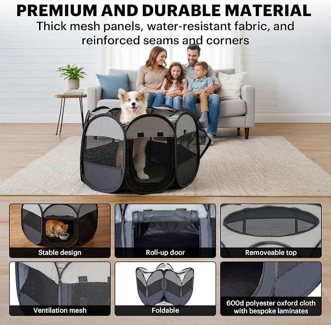 LAFYETTE - USA Based, Dog Cat Playpen, Puppy Kitten Pet Playpen Indoor Outdoor, Portable Pop Up Dog Kennel Tent Crate Cage for Dog Cat Rabbits, Foldable Pet Enclosure, Removable Top Cover, 36" x 16"