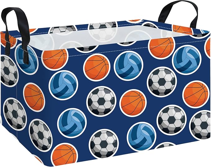 Rectangular Collapsible Storage Basket Nursery Toy Organizer Ball Sports | Storage Bin Foldable Canvas with Handles for Organizing Home Kitchen Children Toys Office Closet Shelf Baskets