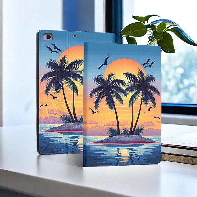 for Microsoft Surface Pro 7 Plus,Surface Pro 7/6/5/4 12.3" Tablet Case,Auto Wake/Sleep,Adjustable Stand Protective Cover - Tropical Sunset Palm Tree