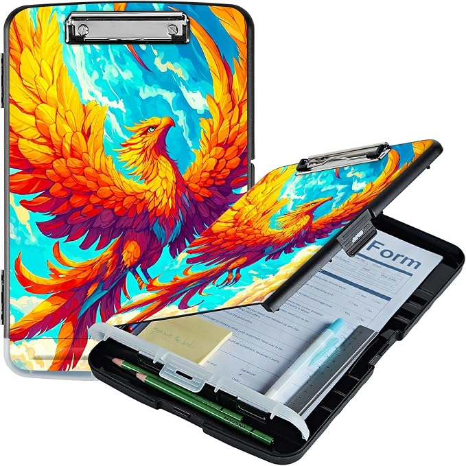 Flamingo Sky A4 Clipboard with Storage Pen Holder, Clipboards Organizer Nursing Clipboard Foldable File Folder Plastic Clipboard Folio Clip Board for Office Students Classroom Doctor
