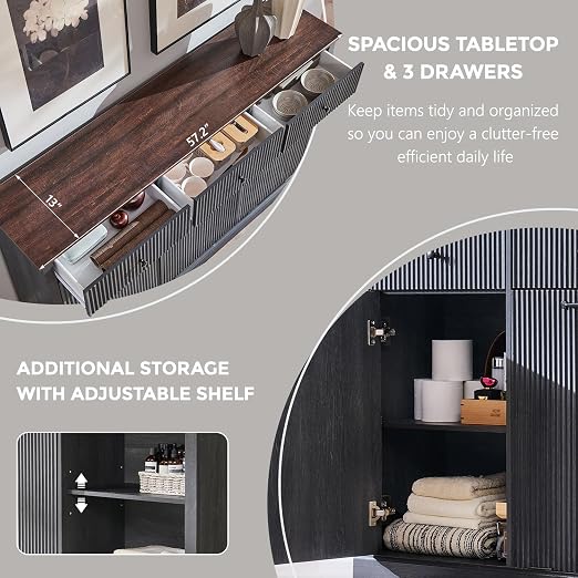 IFGET Triple Tilt Out Trash Can Cabinet, Modern Fluted Laundry Hamper Cabinet with 3 Drawers, 20 Gallon Hidden Wooden Garbage Can Cabinet w/Storage Basket & Adjustable Shelf, for Kitchen, Grey