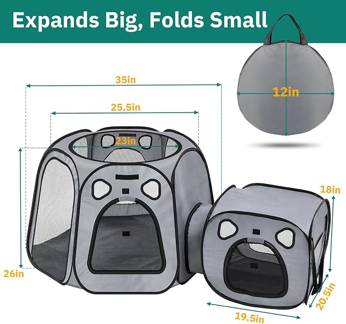 Cat Playpen with Separate Litter Box Area, Large Foldable Waterproof Cat Tent - 600D Oxford, Portable Indoor/Outdoor Pet Enclosure, Cage, House & Condos with Carrybag for Kittens, Small Dogs