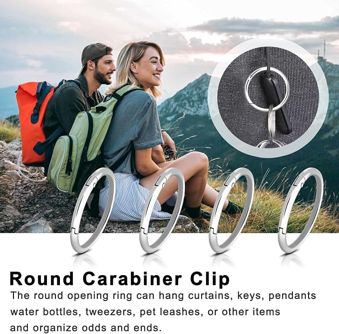 CooBigo 10Pack 2" Large Round Carabiner Clips, Metal Spring O Rings for Organizer Key Rings, Paracord Keychain Lanyard, Pet Chains, Purse Hardware, Key Snap Hooks DIY Accessory (Sliver)