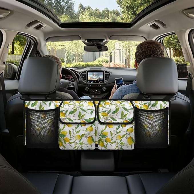 Dreaweet Lemon Trunk Organizer for Car Women,Large Capacity Backseat Trunk Organizer,Collapsible Storage Bag with 4 Pockets,Car Organizer for SUV Truck