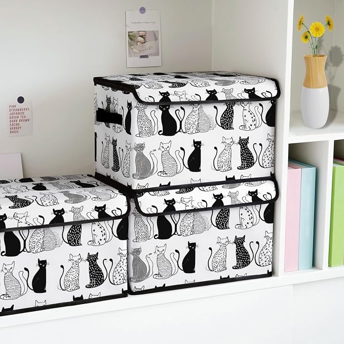 Stackable Storage Bins with Lids,Closet Organizers Fabric Box for Home and Office,Blanket Clothes Organizers,Under Bed Storage Containers 3 Pack