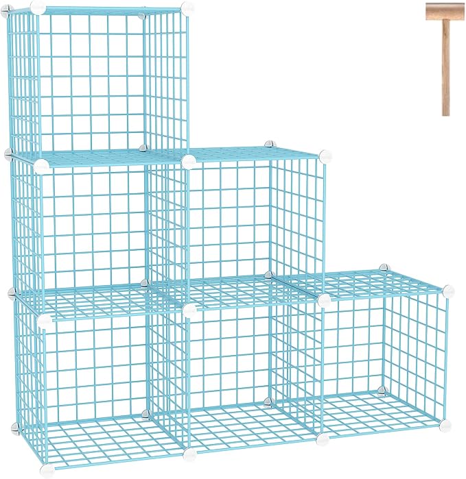 C&AHOME Wire Cube Storage, 6 - Cube Organizer Metal C Grids Units, Blue | Modular Shelves Units, Closet Organizer, Storage Bins Shelving, Ideal for Home, Office, Living Room