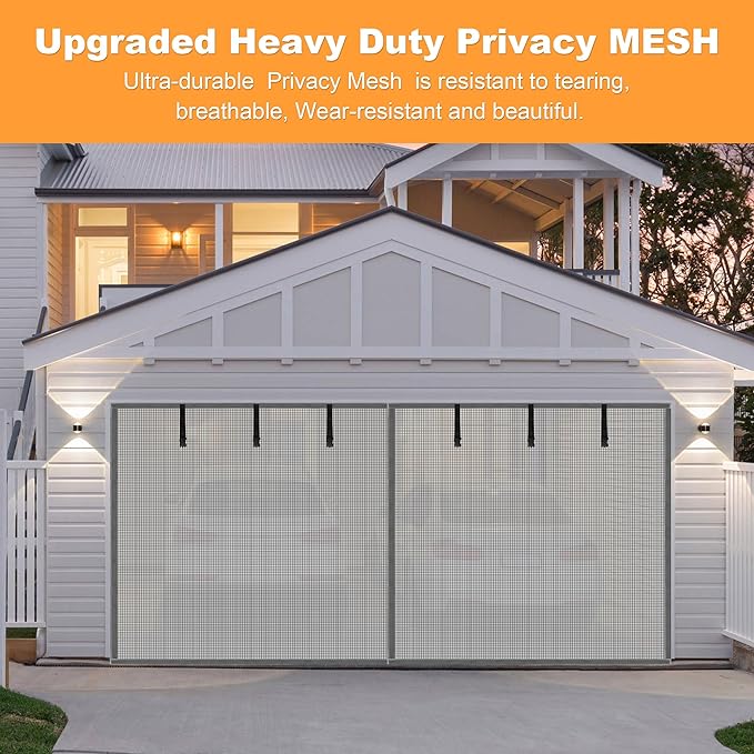 Privacy Garage Door Screen Blackout for 1 Car Garage-9x8FT Privacy Silver Grey Heavy Duty Magnetic Garage Screen, Hands Free, Magnetic Privacy Garage Screen Door