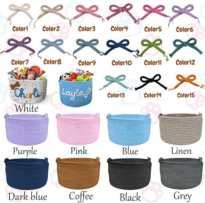 Personalized Dog Cat Toy Basket with Name Custom Pet Puppy Gift Baskets Customized Storage Organizer Bin for Clothes, Blankets, Diaper Caddy