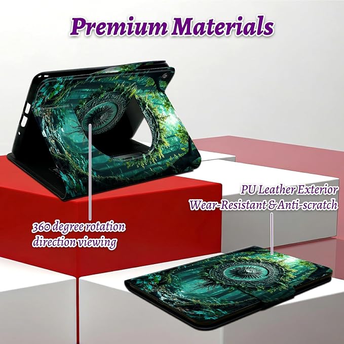 Rotating Handle Case for Samsung Galaxy Tab A11 Plus 2026/A9 Plus 11" 2024, 360 Degree Swivel Kickstand with Magnetic Closure Shockproof Leather Cover for Women Men, Forest Wind Chime