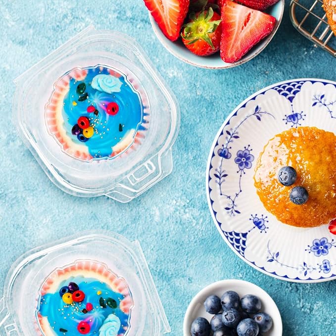 NPLUX 200 Pack Individual Cupcake Containers Plastic Cupcake Box Stackable | Individual Plastic Boxes, Holders, Stackable Shape, Deep Cover, Carrier Use, for Bakeries, Catering, High Volume Prep